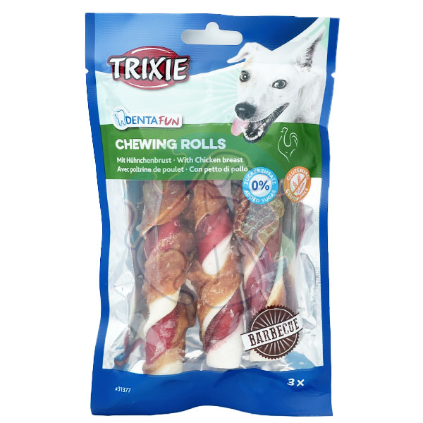 تشویقی دورپیچ 105گرمی trixie Barbecue Chicken Chewing Rolls